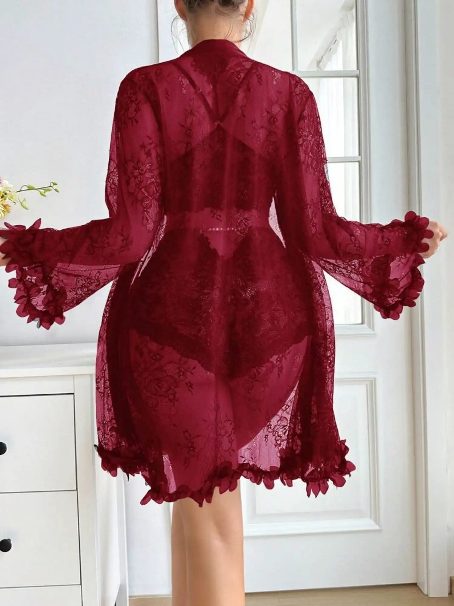 SHEER LACE LINGERIE & ROBE SET