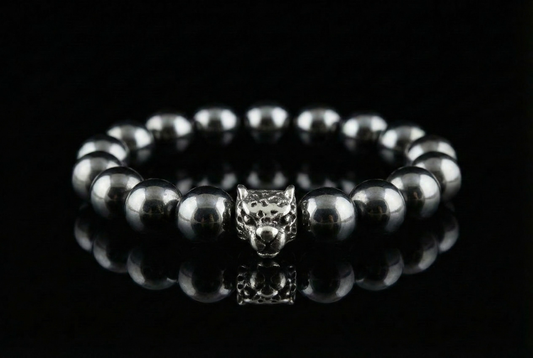 Men's Hematite Bracelet-Leopard Head