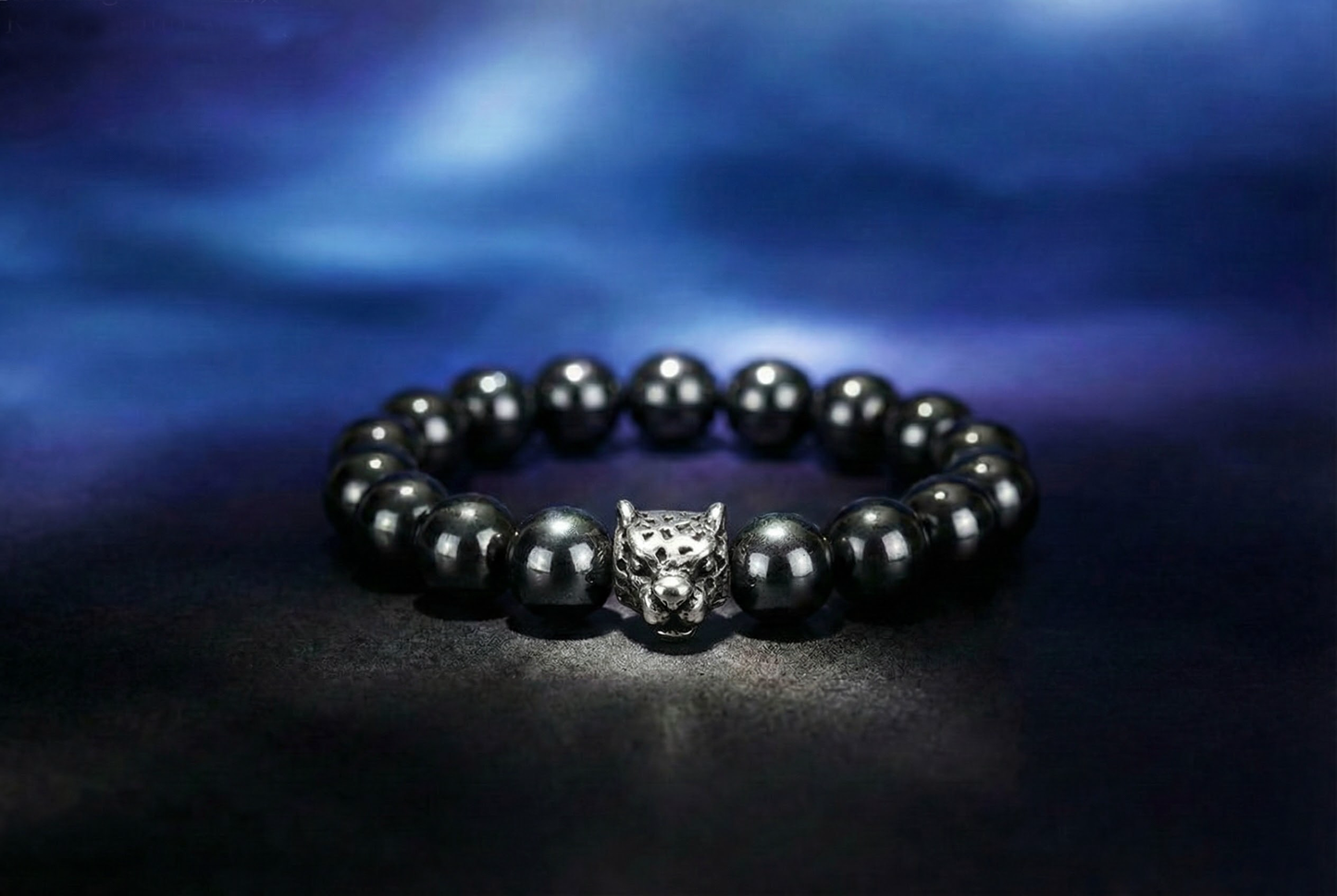 Men's Hematite Bracelet-Leopard Head