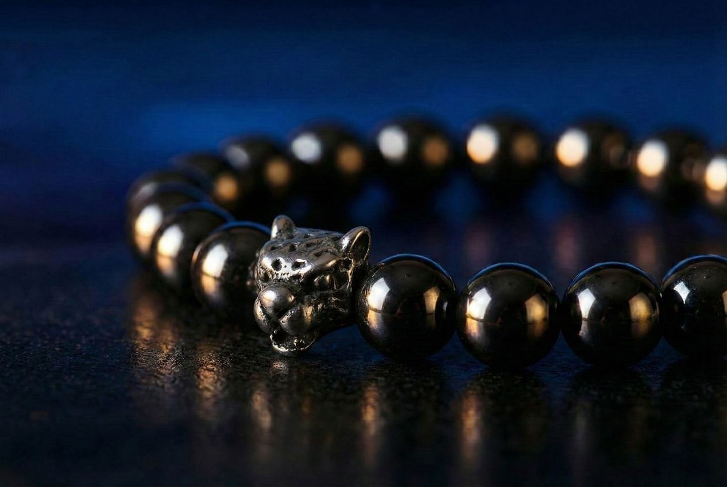 Men's Hematite Bracelet-Leopard Head