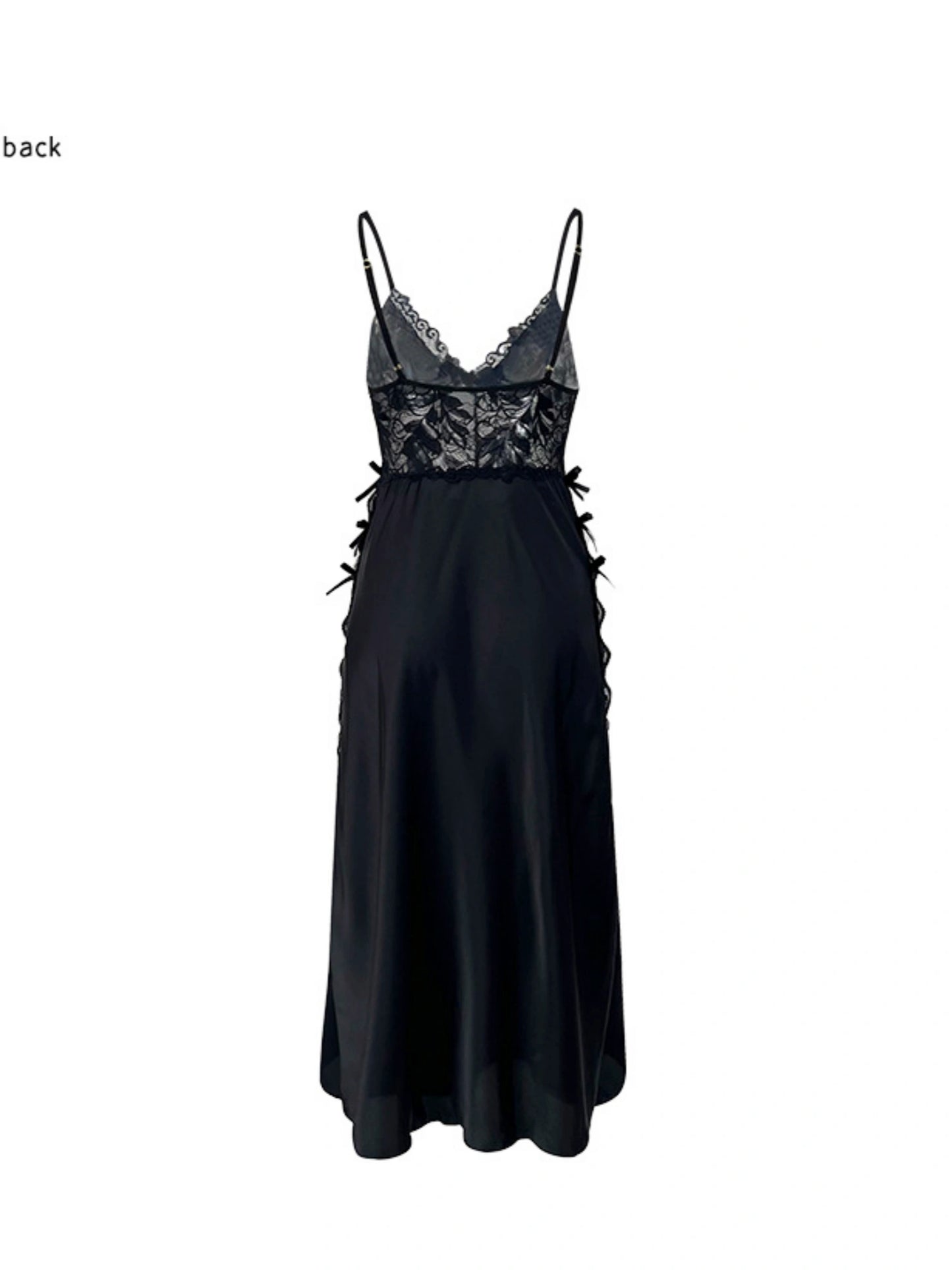 CHAIN DETAIL LACE HIGH SLIT NIGHTGOWN WITH DETACHABLE BRA PAD
